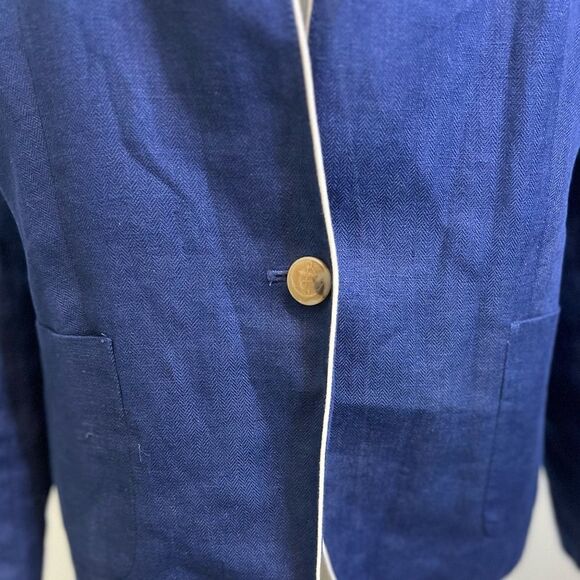 Talbots Aberdeen blazer 16 petite blue 100% linen long sleeve casual office - Picture 3 of 6